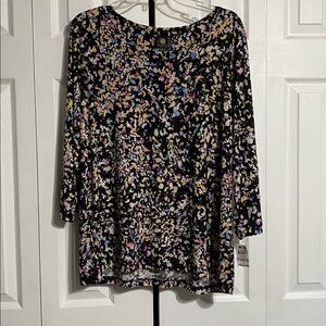 JM Collection NWT black pink blue tan yellow silver blouse top shirt size 1X
